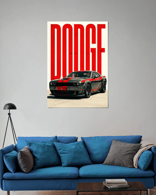 Dodge Charger Red Stripe Classic Car poster on wall
