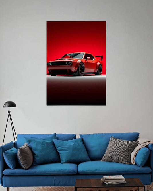 Dodge Challenger Red Muscle Car poster on Wall