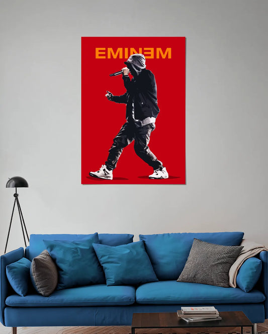 Eminem Rap Performance Red Poster on Wall - Rapper Wall Art