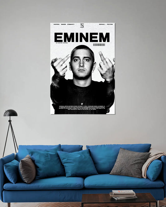 Eminem middle finger poster on wall