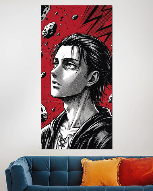 Eren Yeager Manga Red Split Wall Poster | Attack on Titan Anime Art
