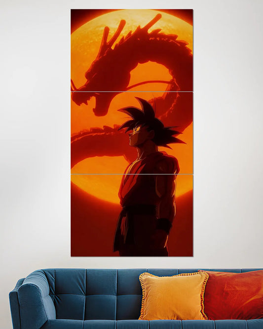 Goku & Shenron Orange Sun Split Wall Poster | Dragon Ball Wall Art