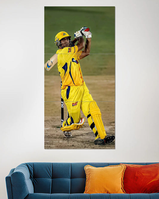 MS Dhoni CSK Helicopter Shot Split Wall