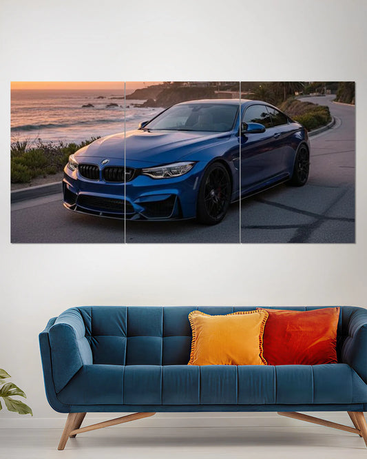BMW M4 Blue Coastal Split Wall Poster