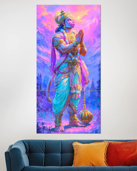 Colorful Hanuman Ji Split Wall Poster | Bajrangbali Devotional Art