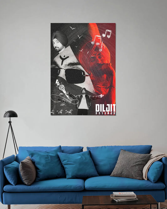 Diljit Dosanjh Red & Black Art Poster