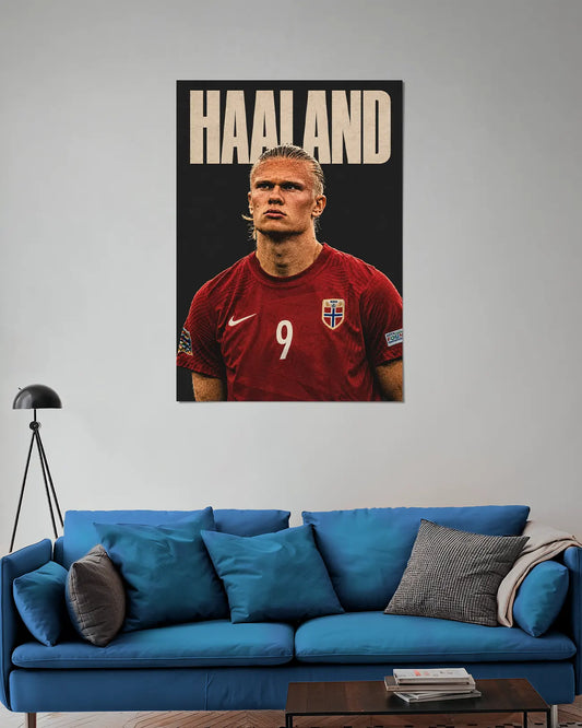 Erling Haaland Red Norway Football poster on Wall