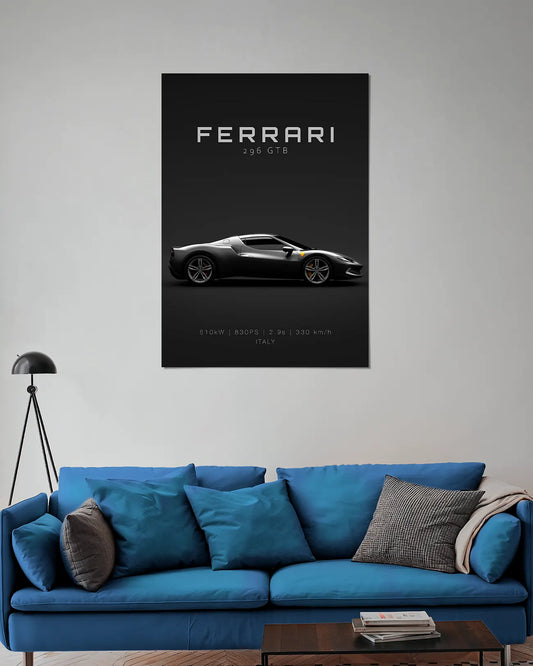 Ferrari 296 GTB Black Supercar Wall Poster | Luxury Car Wall Art