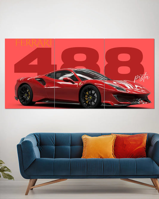 Ferrari 488 Pista Red Side Profile split Wall Poster | Iconic Italian Supercar Art