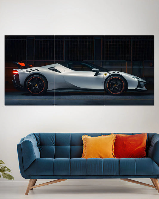 Ferrari Silver Sports Car Split Wall