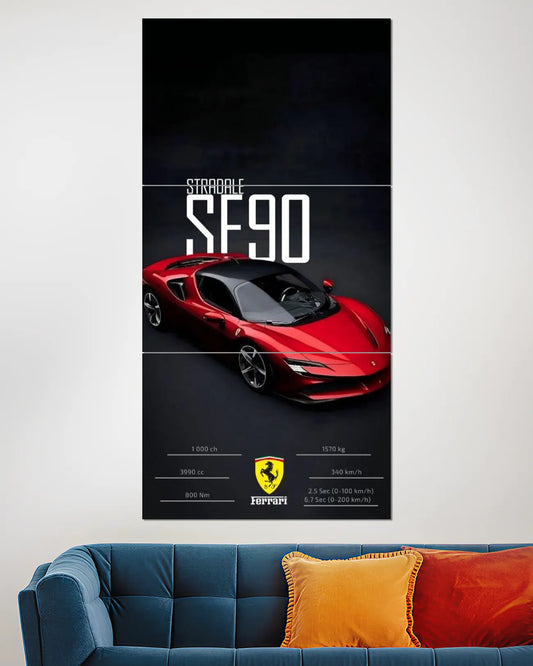 Ferrari SF90 Stradale Red Performance Split Wall Poster | Supercar Art