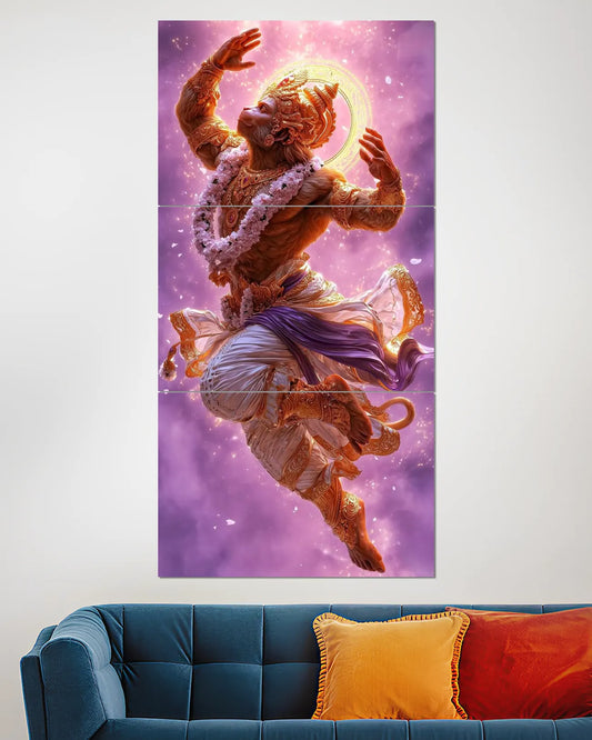 Flying Hanuman Ji Split Wall Poster | Bajrangbali Devotional Art