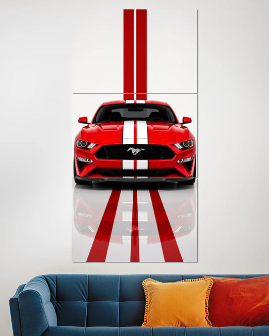 Ford Mustang Red Racing Stripes Split Wall Poster | American Muscle Car Art