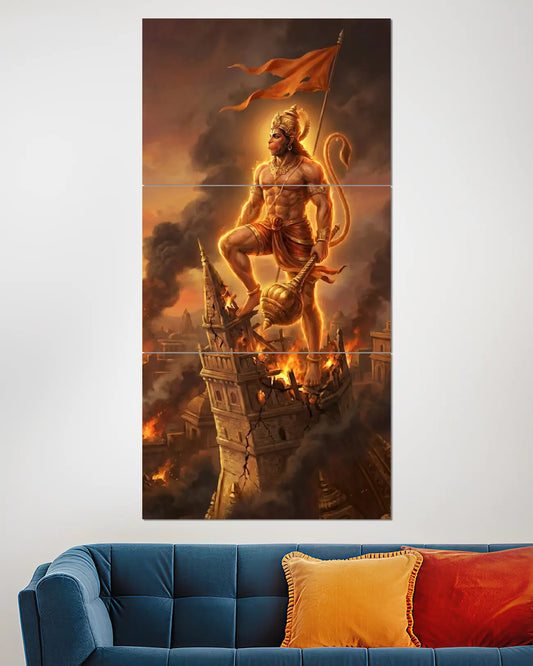 Lord Hanuman Warrior Split Wall Poster | Bajrangbali Devotional Art