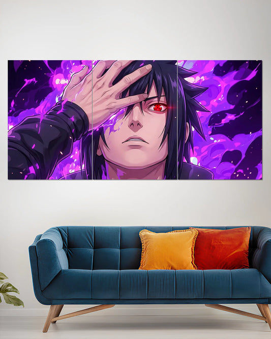 Sasuke Uchiha Sharingan Purple Aura Anime Split Wall Poster