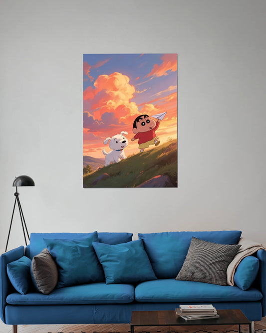 Shinchan Sunset Adventure Poster | Crayon Shinchan Wall Art