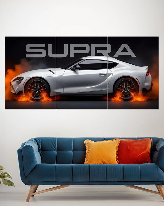 White Toyota Supra Inferno Split Wall Poster