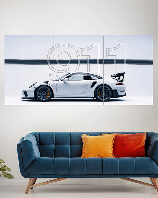 Porsche 911 White Sports Car Wall