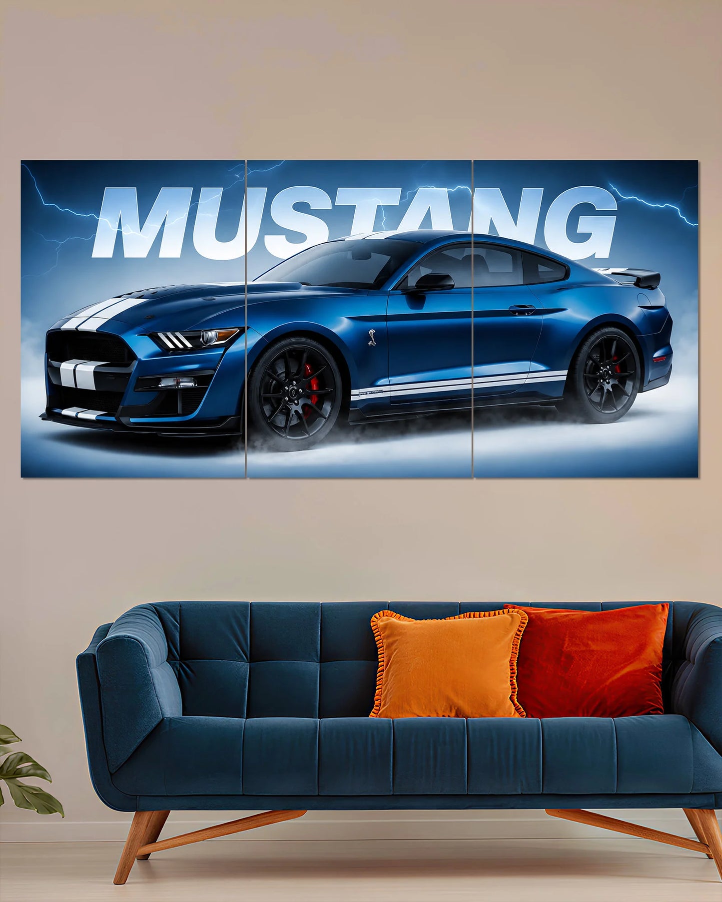 Blue Mustang Split Wall Poster | Muscle Car Wall Art