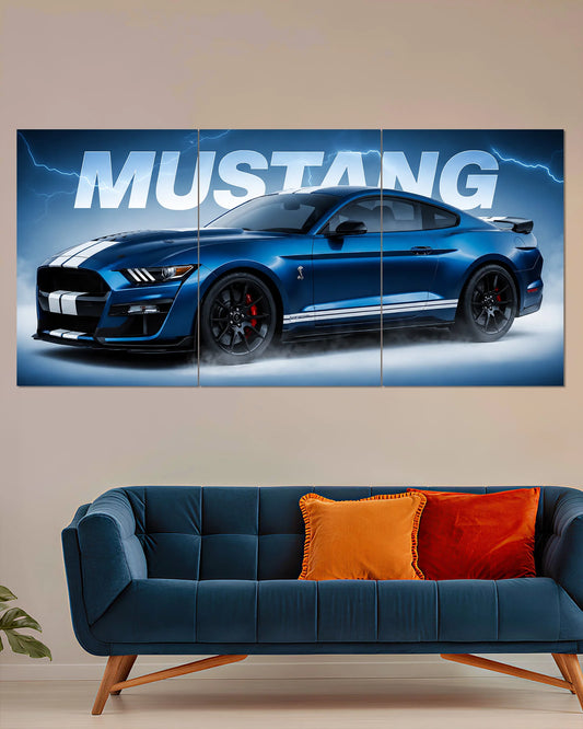 Blue Mustang Split Wall Poster | Muscle Car Wall Art