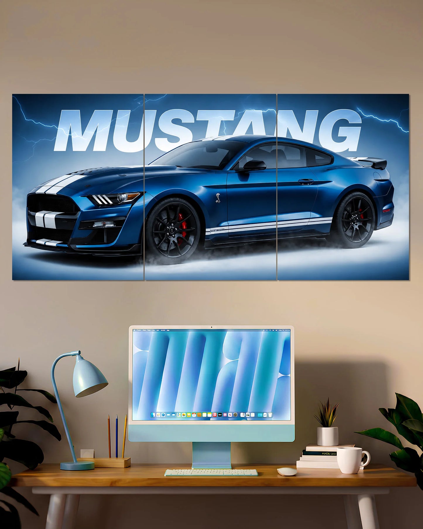 Blue Mustang Split Wall Poster | Muscle Car Wall Art