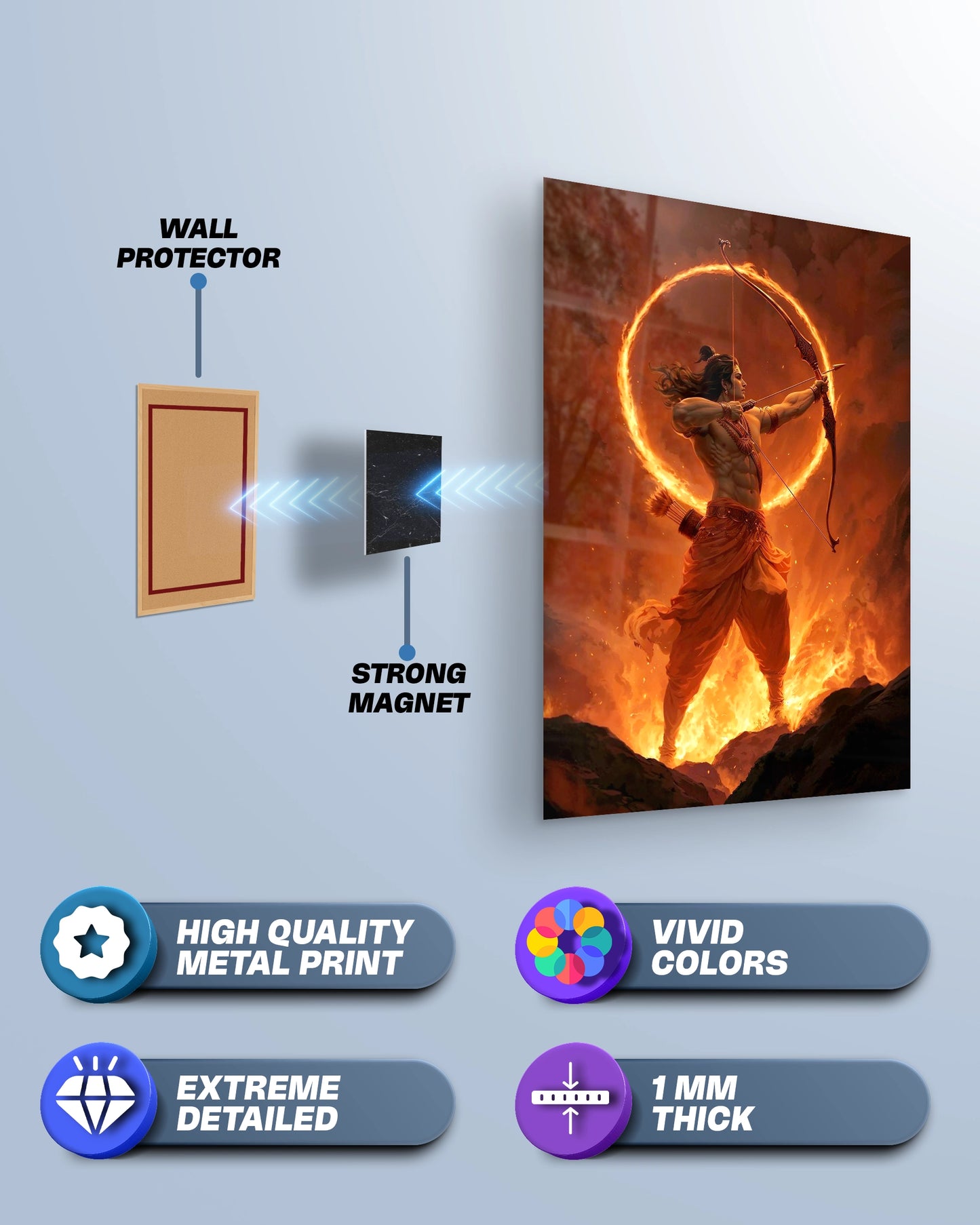 Shri Ram Fire Archery Metal Poster | Ramayana Divine Wall Art
