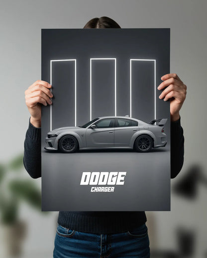 Dodge Charger SRT Hellcat Grey Wall Poster | Muscle Car Wall Art