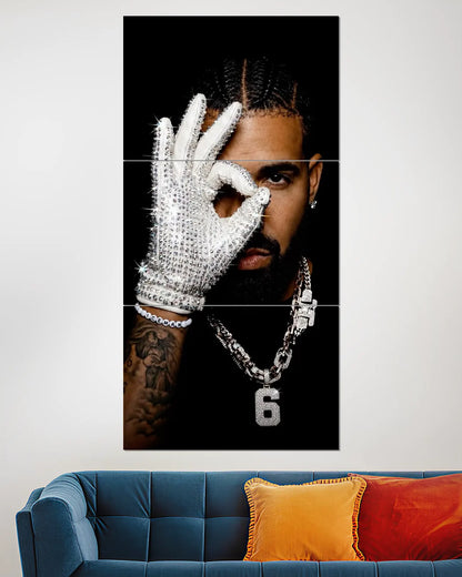 Drake Diamond Glove Split Wall Poster | Hip-Hop Wall Art