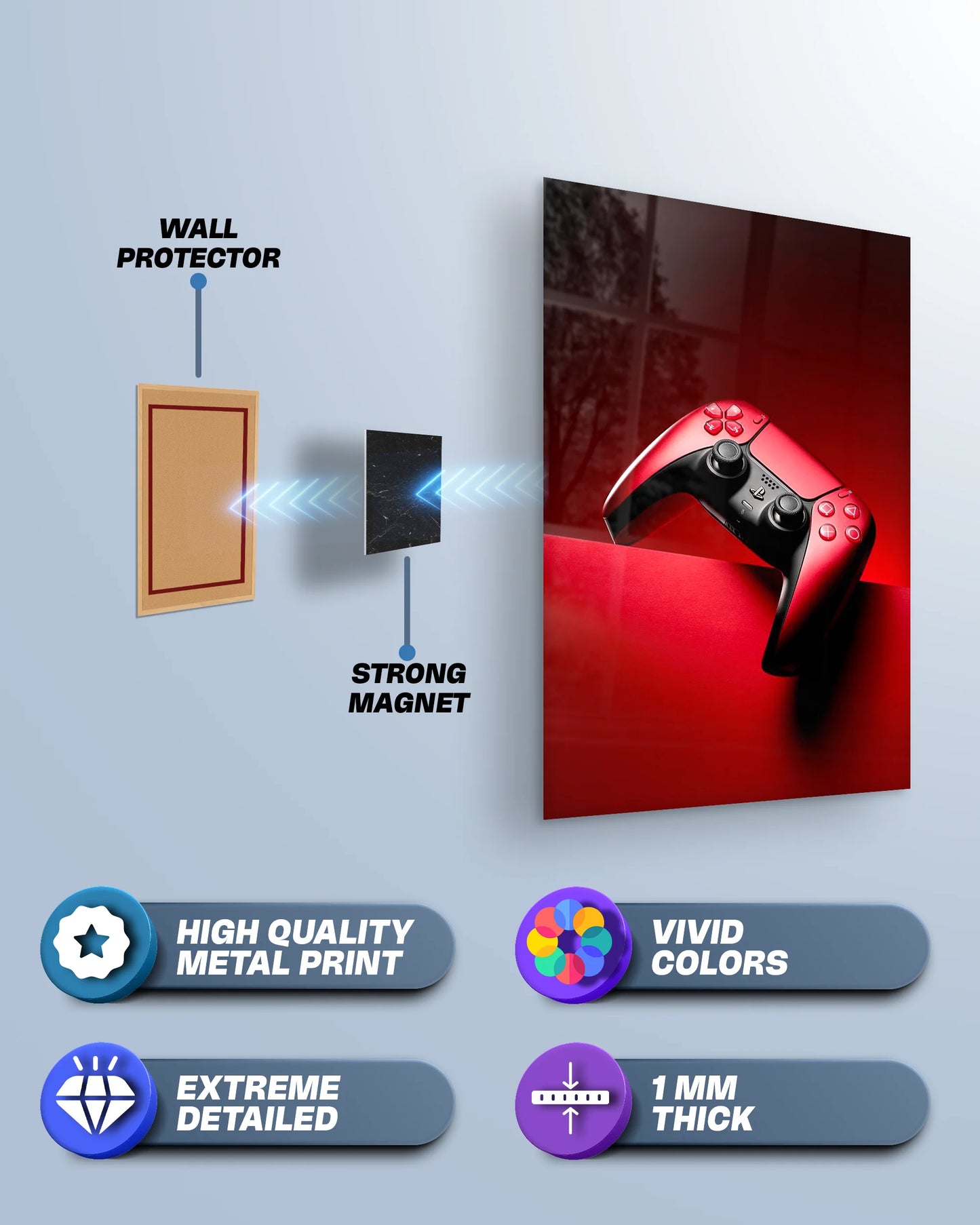 Gaming Controller Wall Art | Minimal Gamer Metal Poster | Modern Gaming Room Decor