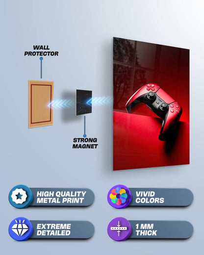 Gaming Controller Wall Art | Minimal Gamer Metal Poster | Modern Gaming Room Decor