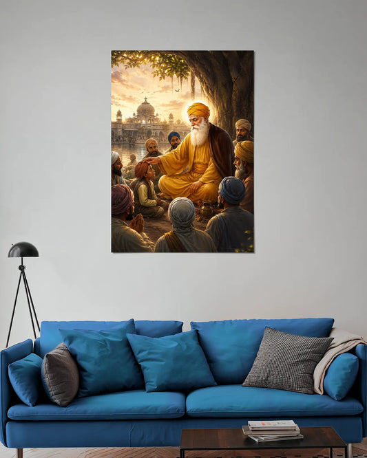 Guru Nanak Dev Ji Blessing Devotees Wall Poster | Sikh Spiritual Art