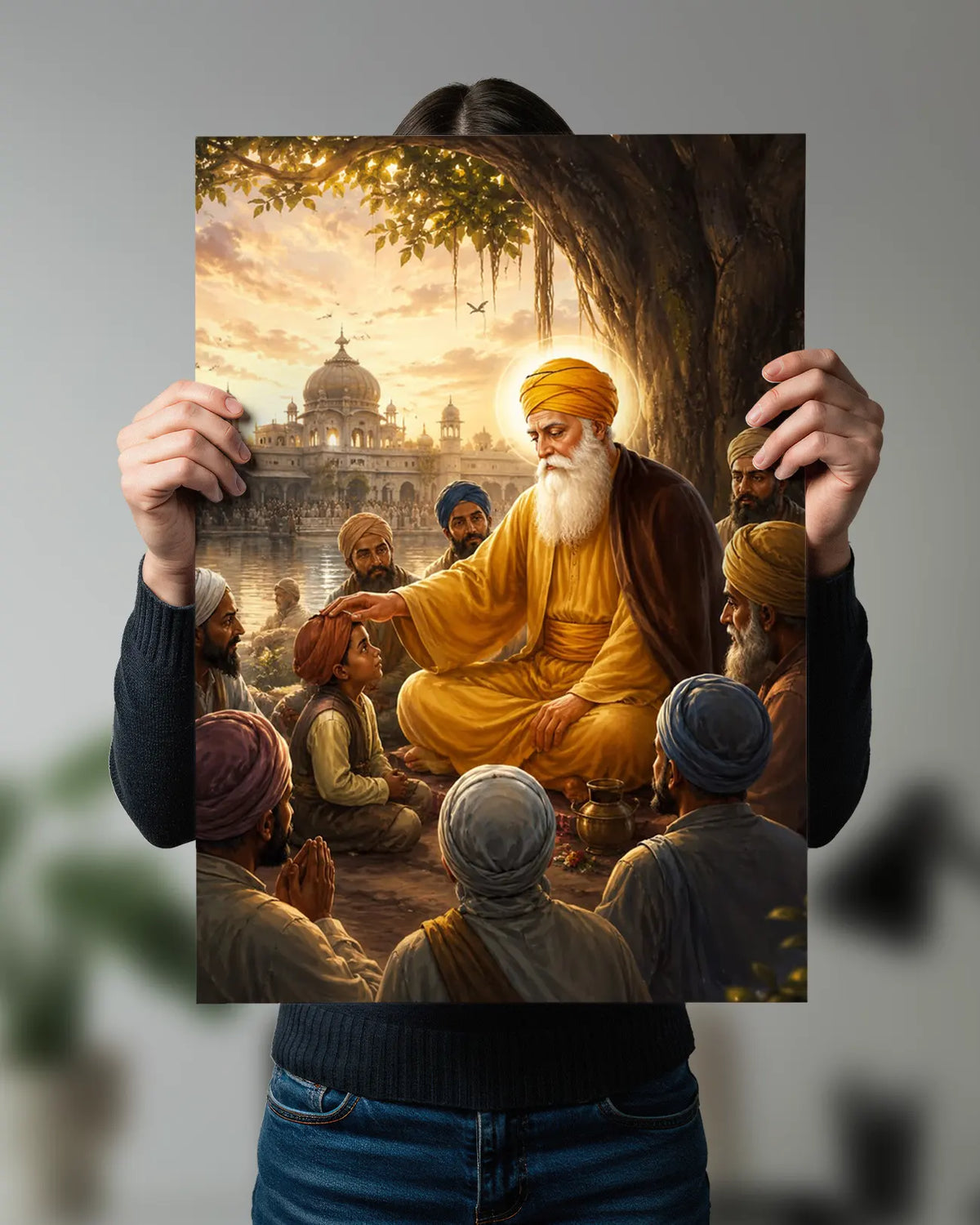 Guru Nanak Dev Ji Blessing Devotees Wall Poster | Sikh Spiritual Art