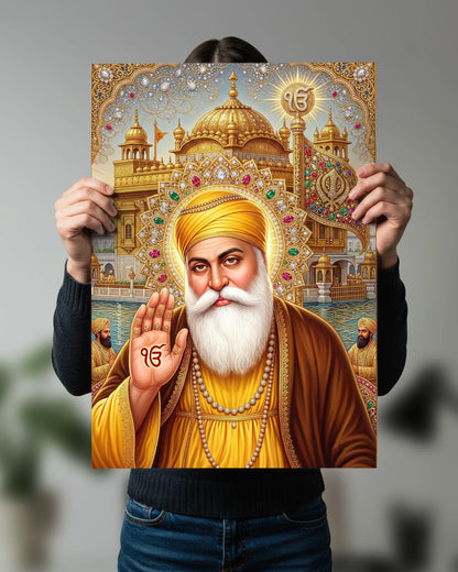 Guru Nanak Dev Ji Golden Temple Wall Poster | Sikh Devotional Art