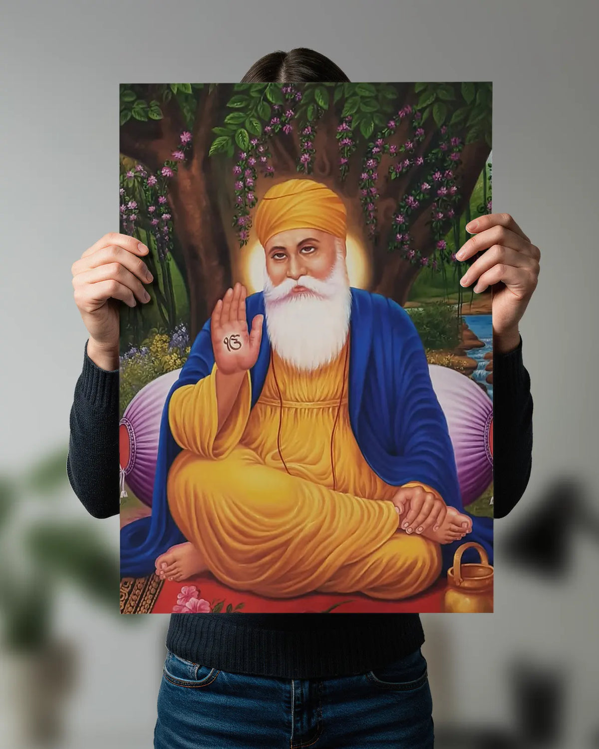 Guru Nanak Dev Ji Meditation Wall Poster | Sikh Spiritual Art