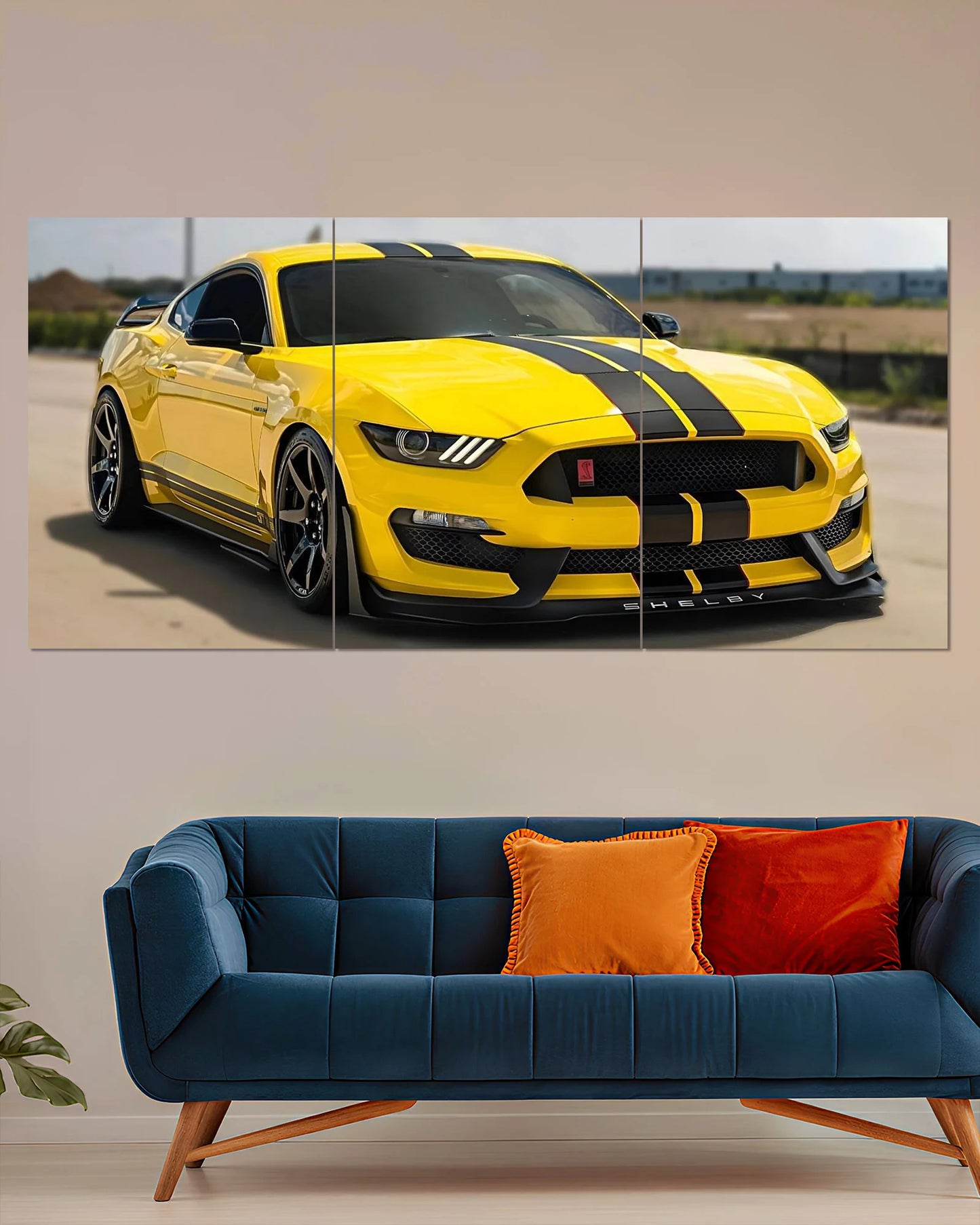 Yellow Ford Mustang Shelby GT500 Split Wall Poster | Muscle Car Wall Art