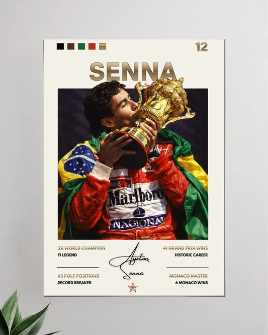 Ayrton Senna Formula 1 Champion Wall Poster | Racing Legend Wall Art