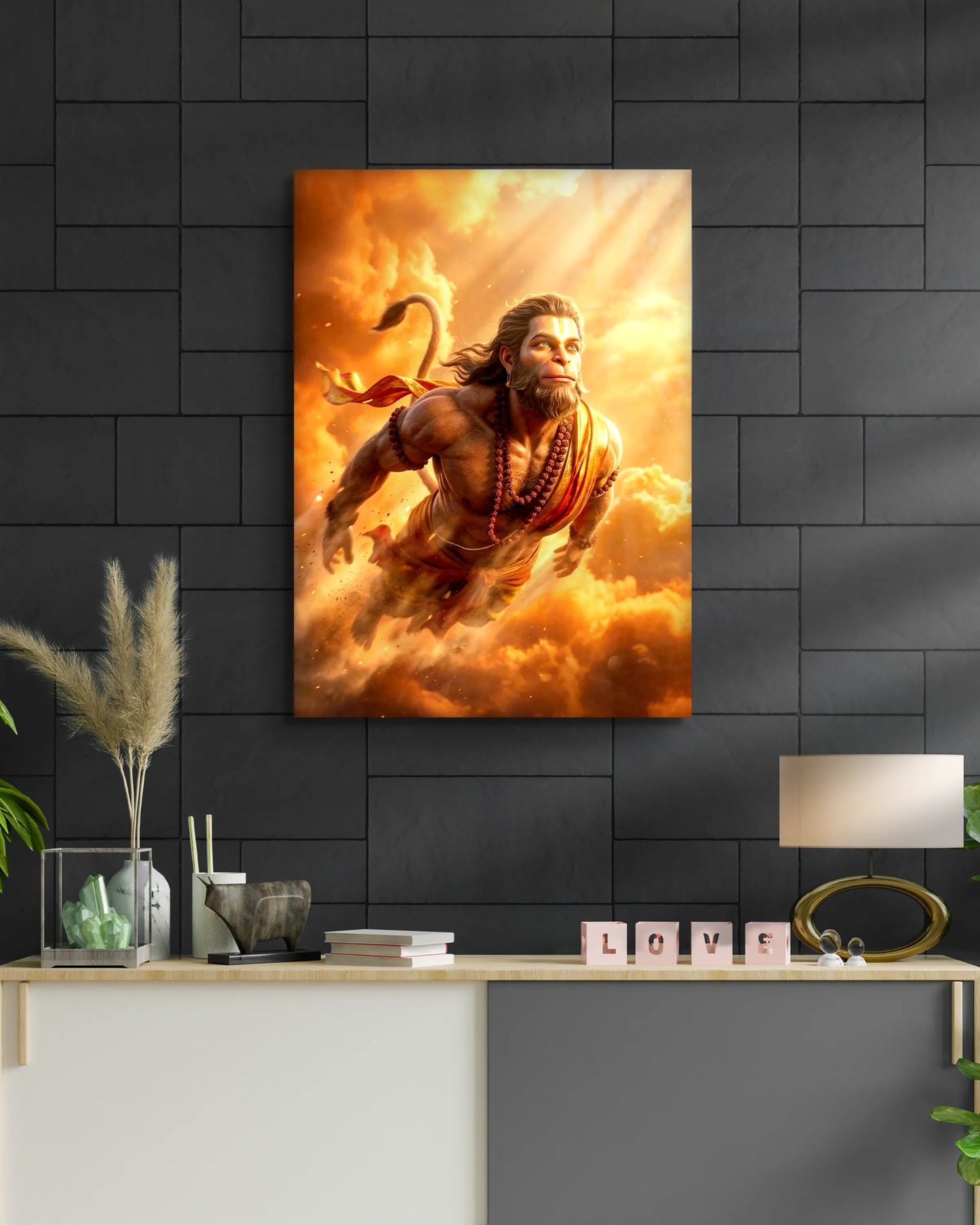 Hanuman Flying Metal Poster | Divine Bajrangbali Wall Art
