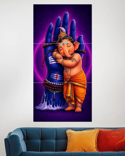 Bal Ganesha Shiva Hand Split Wall Poster | Devotional Wall Art