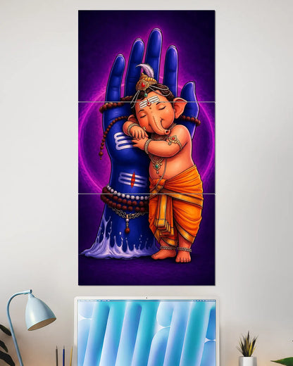 Bal Ganesha Shiva Hand Split Wall Poster | Devotional Wall Art