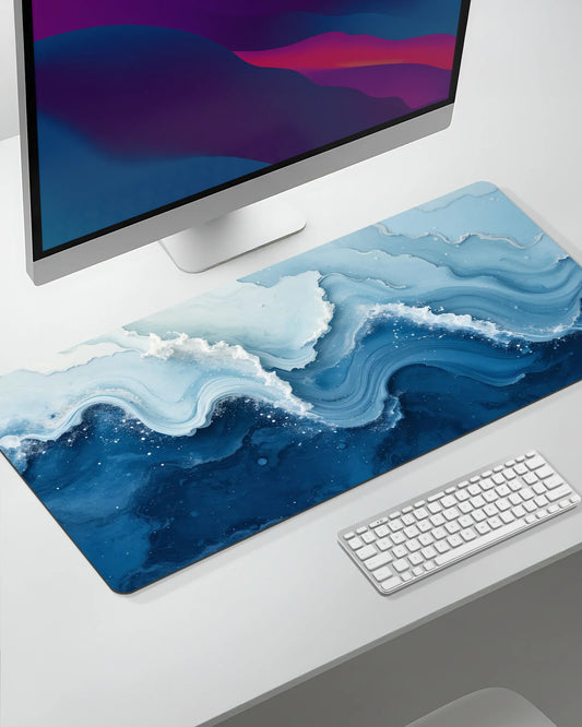 Ocean Wave Desk Mat | Aesthetic Blue Gaming & Office Mouse Pad