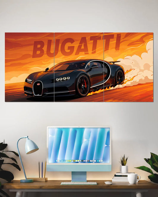 Orange Bugatti Chiron Split Wall Poster | Luxury Supercar Wall Art