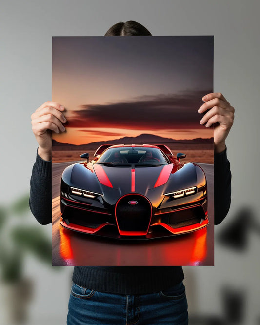 Bugatti Chiron Wall Poster | Black & Red Supercar Wall Art