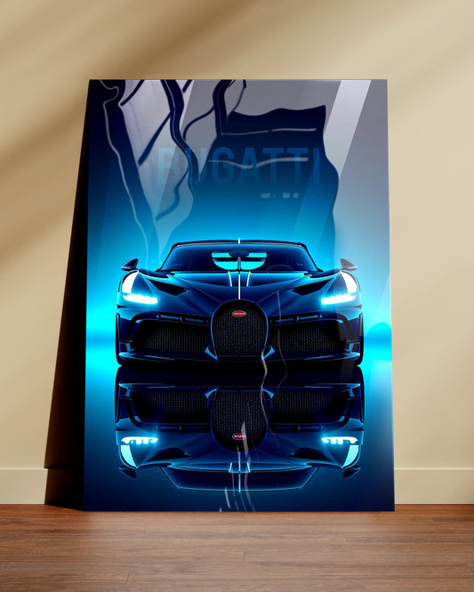 Bugatti Blue Hypercar Metal Print | Supercar Wall Art