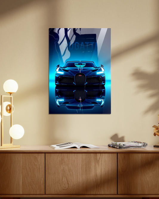 Bugatti Blue Hypercar Metal Print | Supercar Wall Art