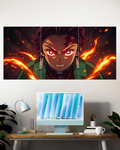 Tanjiro Kamado Flame Rage Split Wall Poster