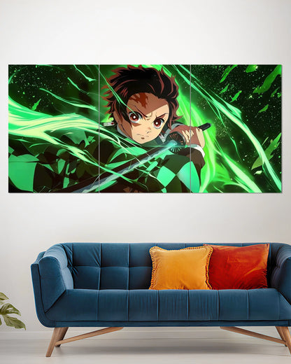Tanjiro Kamado Green Aura Split Wall Poster