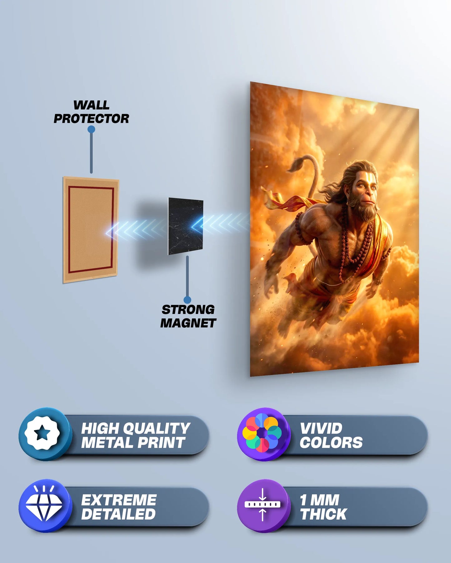 Hanuman Flying Metal Poster | Divine Bajrangbali Wall Art
