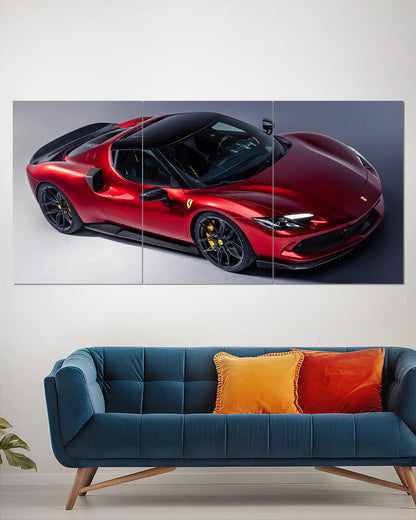 Ferrari 296 GTB Red Supercar Split Wall Poster | Luxury Car Wall Art