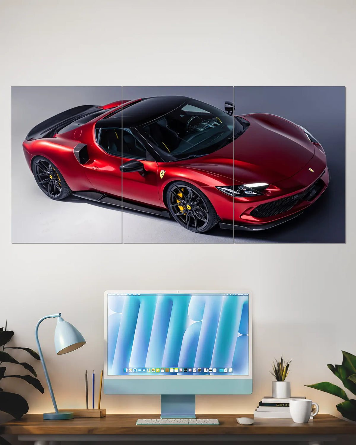 Ferrari 296 GTB Red Supercar Split Wall Poster | Luxury Car Wall Art