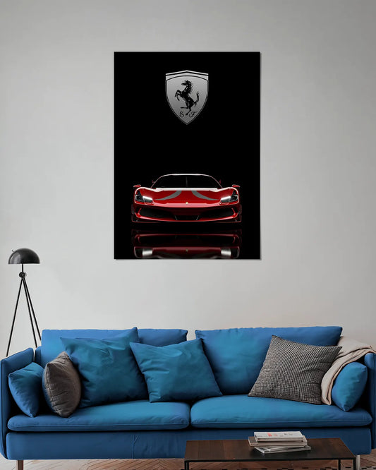 Ferrari 296 GTB Red Supercar Front View Wall Poster | Ferrari Car Wall Art